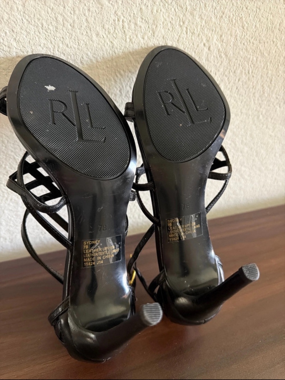 Ralph Lauren Black Leather Strappy Stiletto Heels 7B